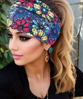 🌸 BOHO YOGA Vintage Floral Headband – Blue & Colorful 🌿