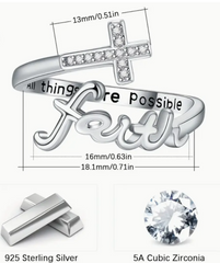 ✨ Always Blessed 925S "FAITH" Cross w/Cubic Zirconia Wrap Adjustable Ring ✨