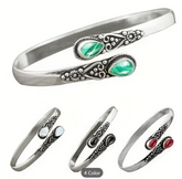 ✨ Trendy Silver Celestial Agate Bangle Bracelet – Retro Adjustable Healing Jewelry 🌙💙