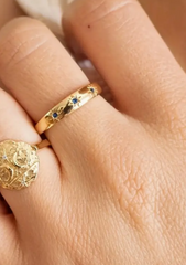 β¨Celestial Star Ring - Thin Gold Band - Sapphire Rhinestone Star Inlayβ¨