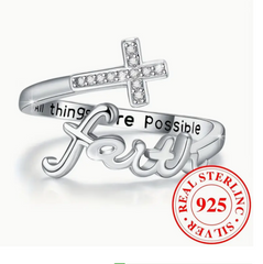 ✨ Always Blessed 925S "FAITH" Cross w/Cubic Zirconia Wrap Adjustable Ring ✨