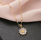 β¨ 18K Plated Gold Women's Necklace - Sunflower Rhinestone Pendant π»