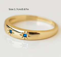 β¨Celestial Star Ring - Thin Gold Band - Sapphire Rhinestone Star Inlayβ¨