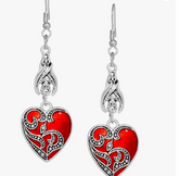 🖤❤️ Vintage Gothic Heart Dangle Earrings – Red & Silver Toned ❤️🖤