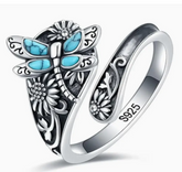 β¨ Trendy Thumb Spoon Ring ππΈ Dragonfly & Floral Wrap πΈπ 925S Adjustable