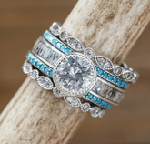 β¨ 5 pc Round Cubic Zirconia & Vibrant Turquoise Stacking Ring Set β¨