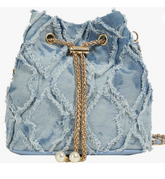 Mini Vintage Denim Hobo Bucket Bag, Retro fringe Crossbody Grunge Shoulder Purse