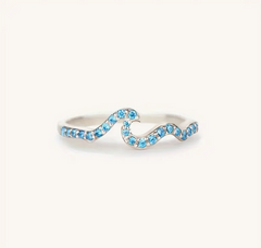 🌊✨Sparkling Tide Wave Design 925 Sterling Silver Ring with Shining Light Blue Zirconia🌊✨