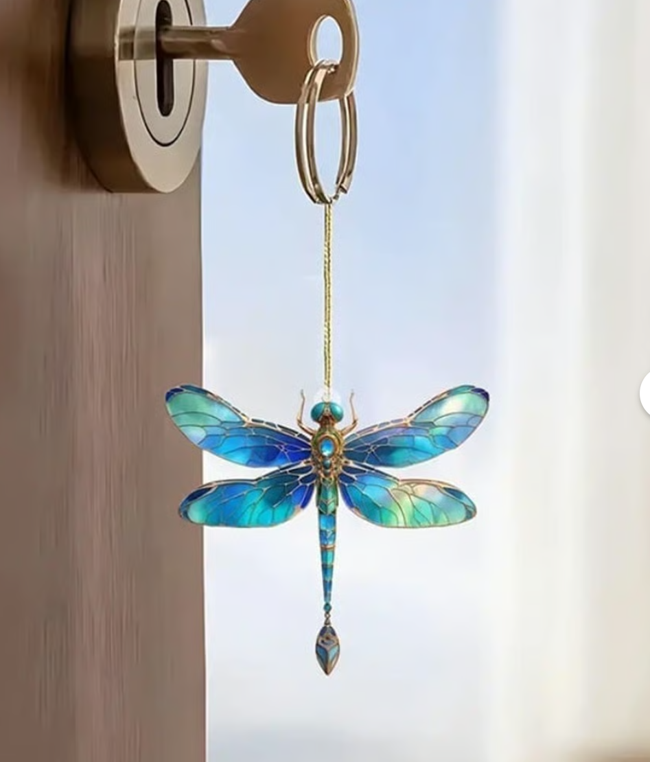 1 pc Art Deco Dragonfly Blue Glass like Hanging Ornament Home Car Charm Acrylic