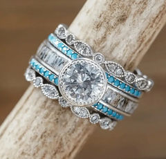 ✨ 5-Piece Cubic Zirconia & Vibrant Turquoise Antler Stacking Ring Set ✨