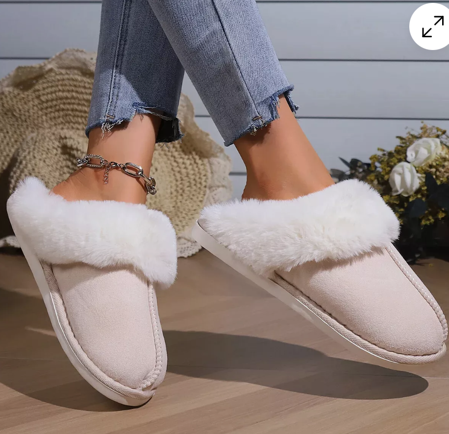 🥿 Winter Warm Home Fur Slippers 8-1/2-9 Luxury Faux Suede Plush Fluffy Designer Look❄️