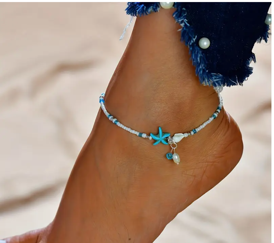 🌊✨ Beachy Bohemian Vintage-Style Starfish Anklet ✨🌊