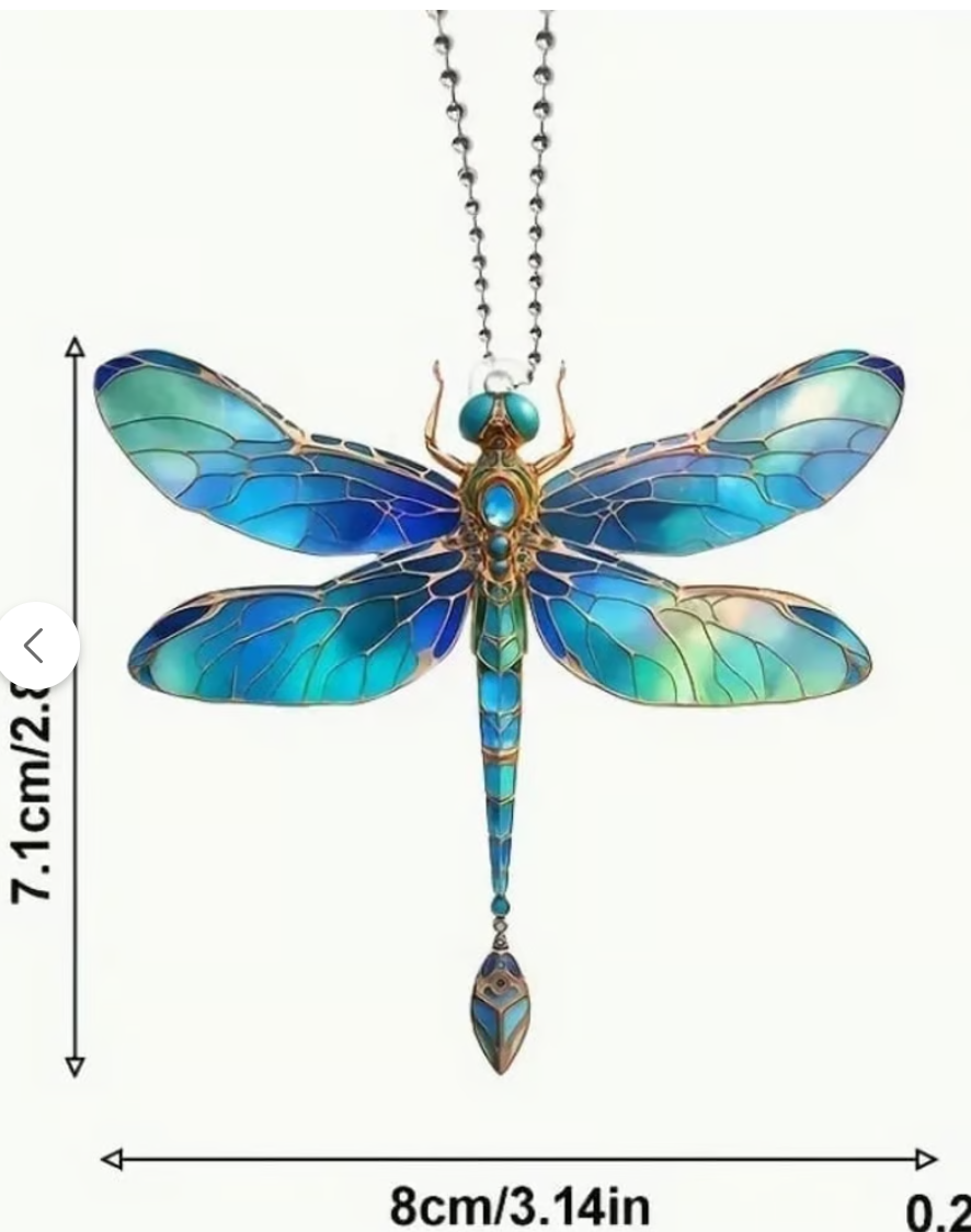 1 pc Art Deco Dragonfly Blue Glass like Hanging Ornament Home Car Charm Acrylic