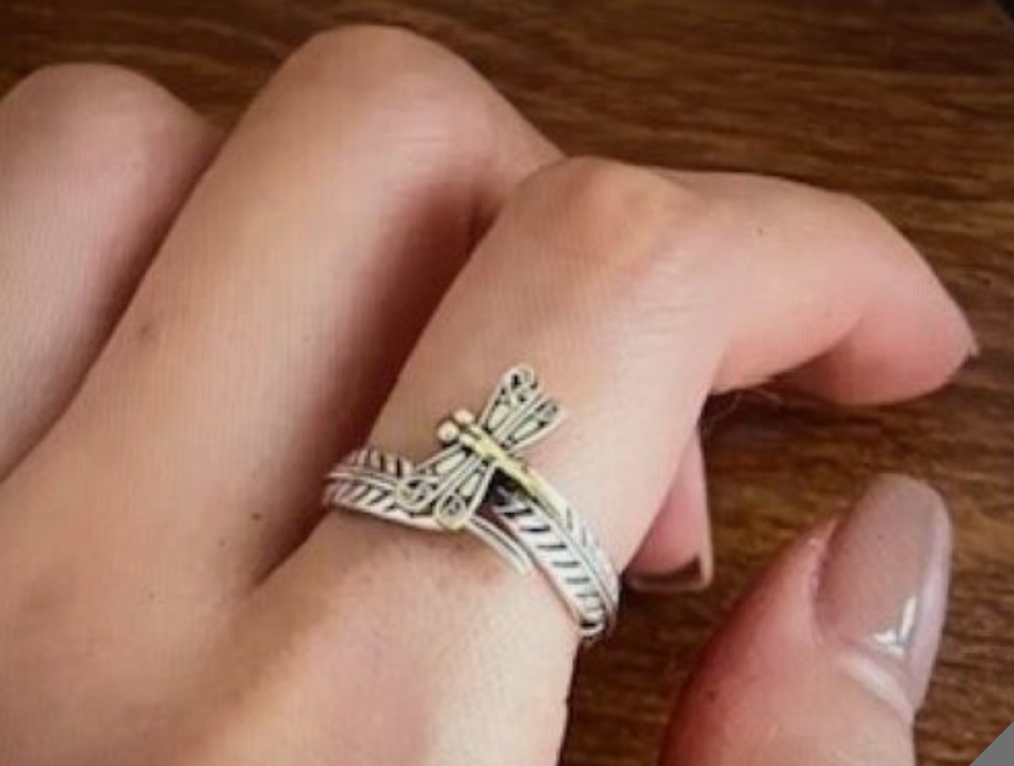 ✨ Dragonfly Feather Spoon Ring – Adjustable S925 Sterling Silver 🛤️🦋