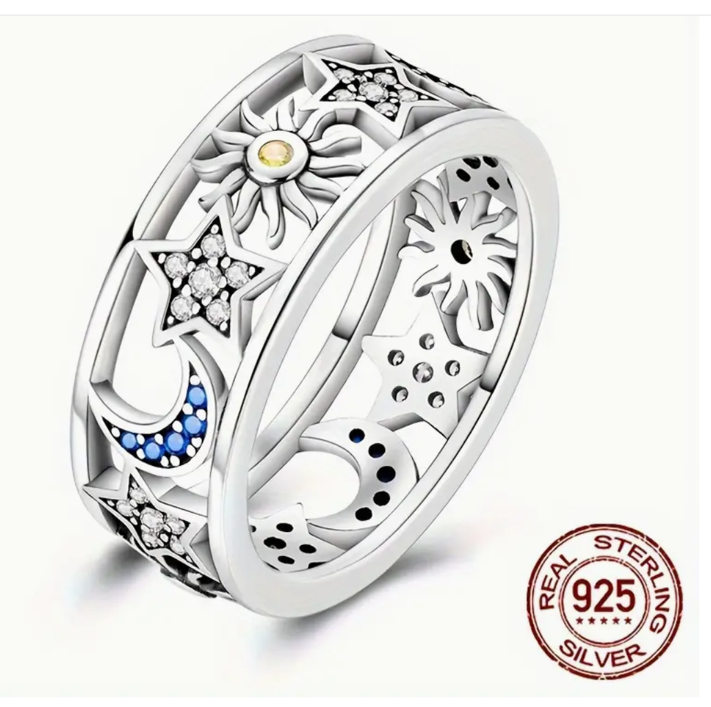 🌙✨ Moon Sun Stars 925S Ring – Celestial Magic!  Most Popular✨🌞