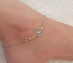 🦋✨ Dragonfly Silver Anklet Bracelet – Boho Beach Pearl Jewelry for Women 🌿🏖️