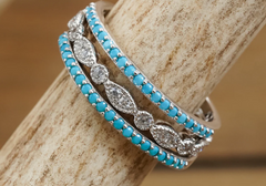 ✨ Trendy Stackable 3-Piece Ring Set – CZ & Vibrant Turquoise Accents ✨