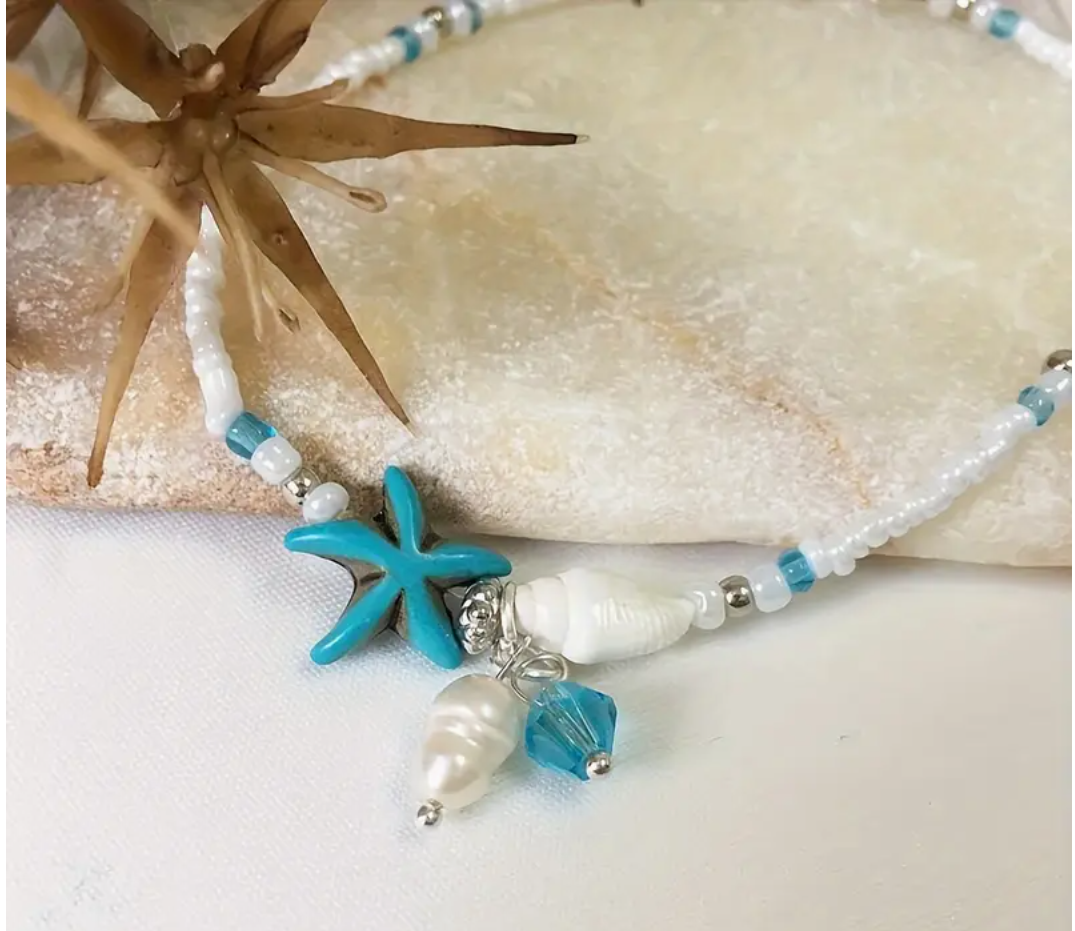 🌊✨ Beachy Bohemian Vintage-Style Starfish Anklet ✨🌊