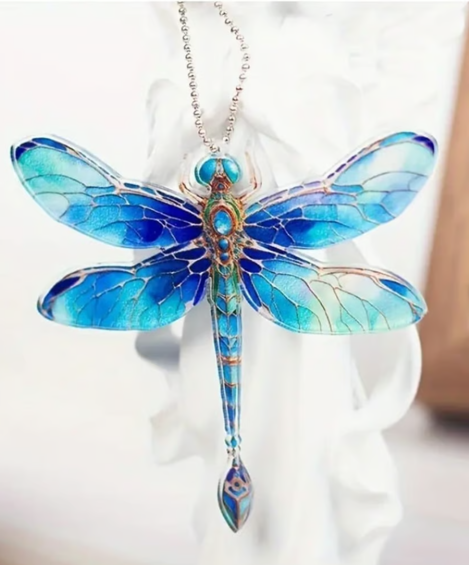 1 pc Art Deco Dragonfly Blue Glass like Hanging Ornament Home Car Charm Acrylic