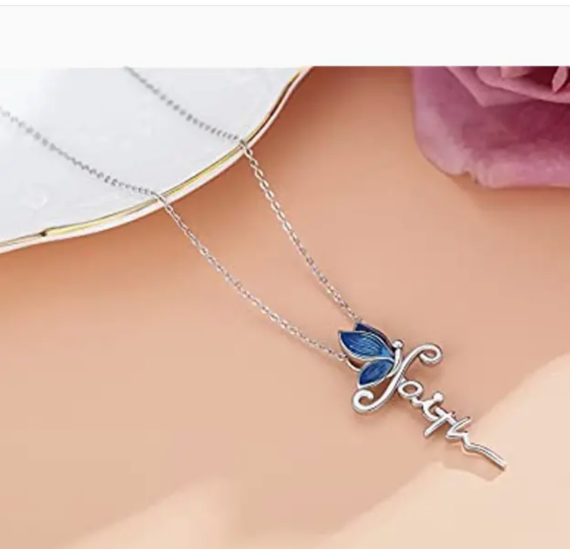 🦋 Blue Butterfly FAITH Cross Pendant Necklace ✝️✨