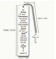 Joshua 1:9 Metal Bookmark Religious Gift Inspirational Christian Cross Pendant