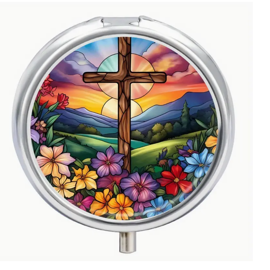 ✝️ Stained Glass Style Cross Pill Organizer – A Blend of Faith & Functionality ✨