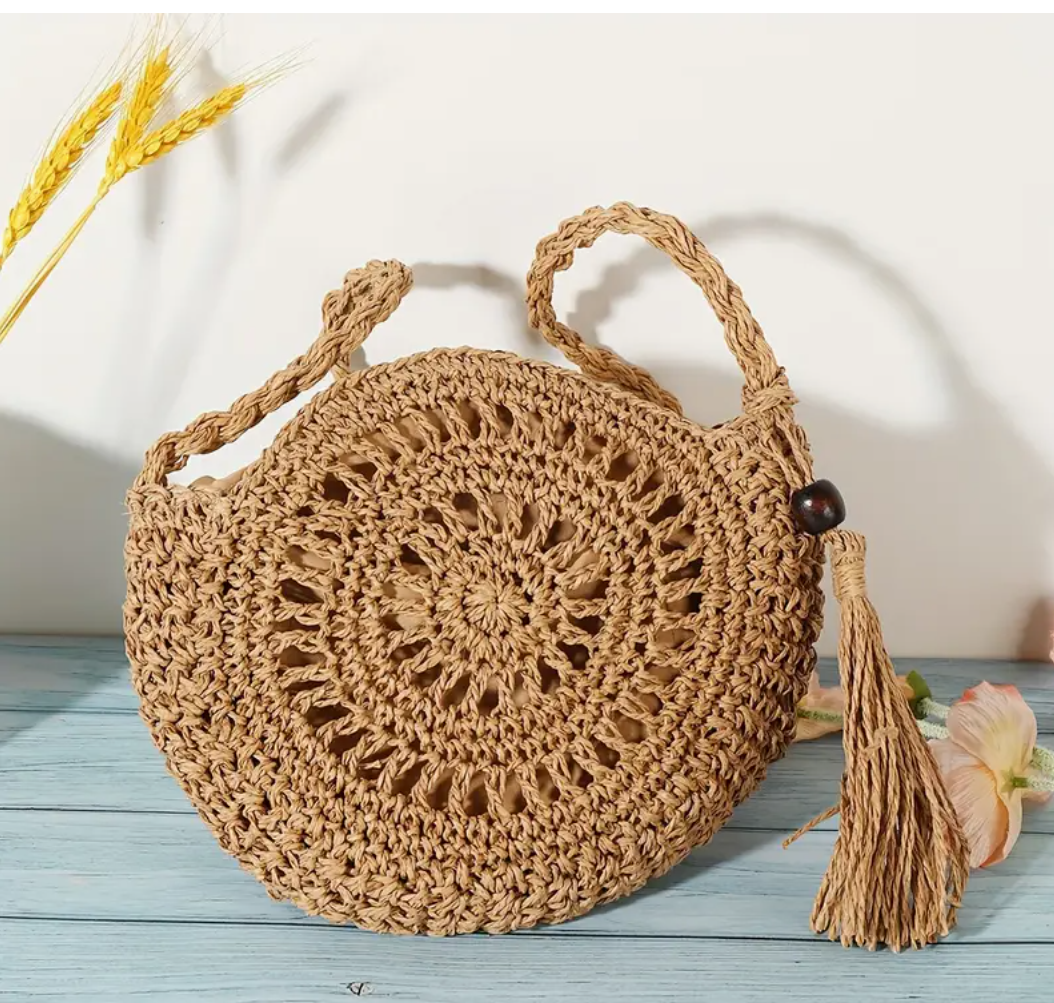 🌾 Pure Handmade Straw Woven Classic Fashion Crossbody Bag 👜