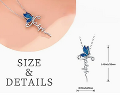 🦋 Blue Butterfly FAITH Cross Pendant Necklace ✝️✨