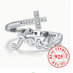 ✨ Always Blessed 925S "FAITH"  Cross w/Cubic Zirconia Wrap Adjustable Ring ✨