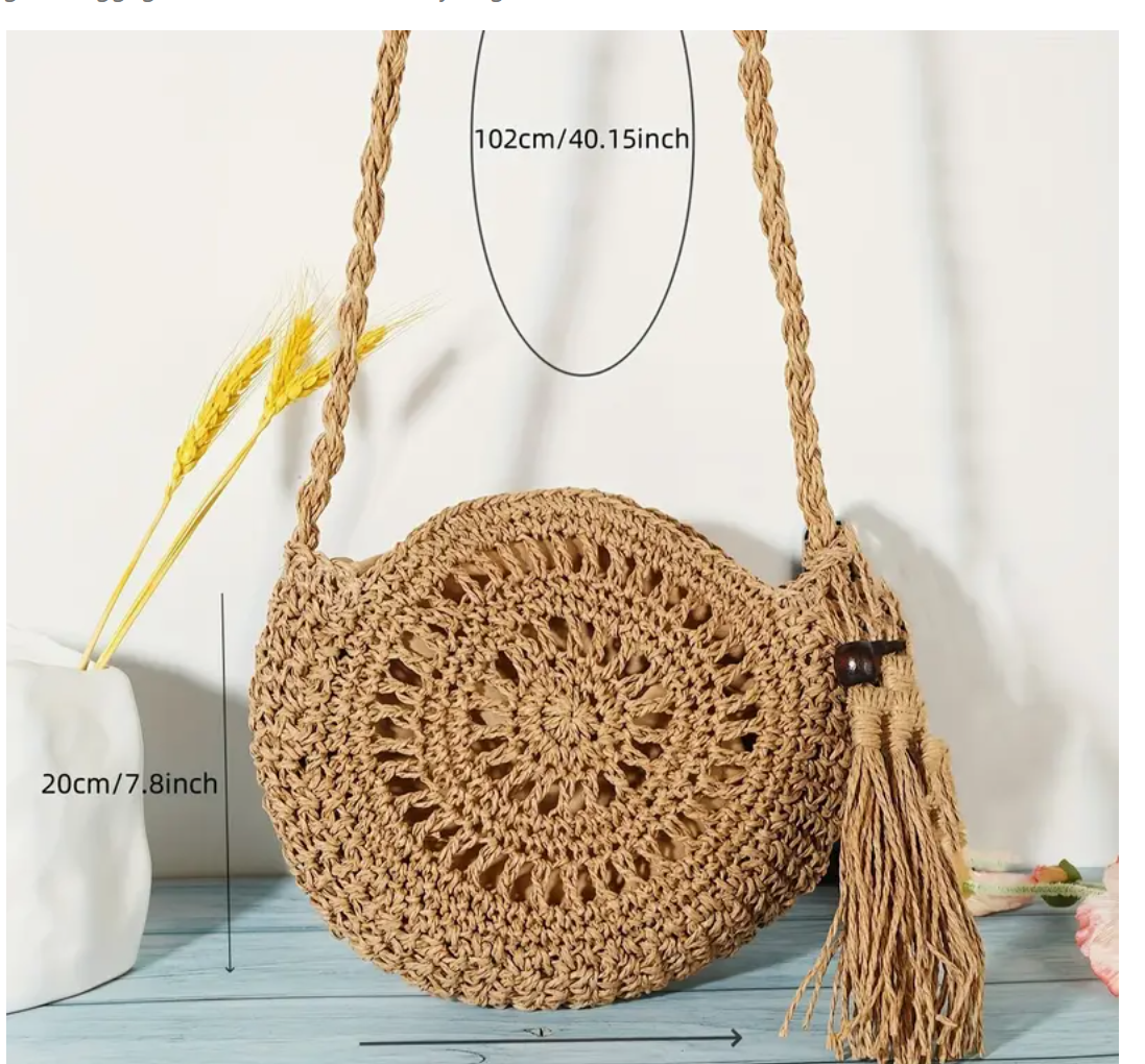 🌾 Pure Handmade Straw Woven Classic Fashion Crossbody Bag 👜