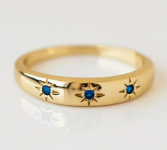 ✨Celestial Star Ring - Thin Gold Band - Sapphire Rhinestone Star Inlay✨