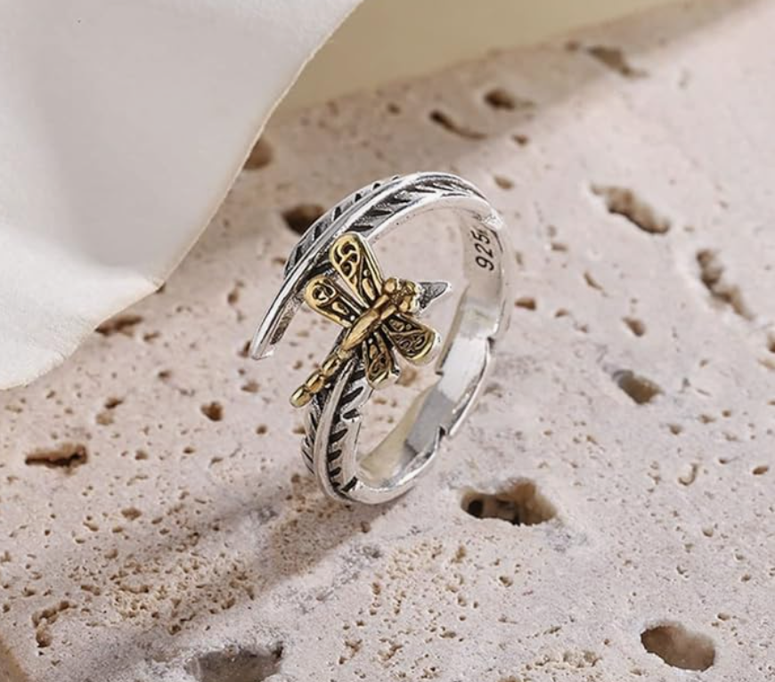 ✨ Dragonfly Feather Spoon Ring – Adjustable S925 Sterling Silver 🛤️🦋