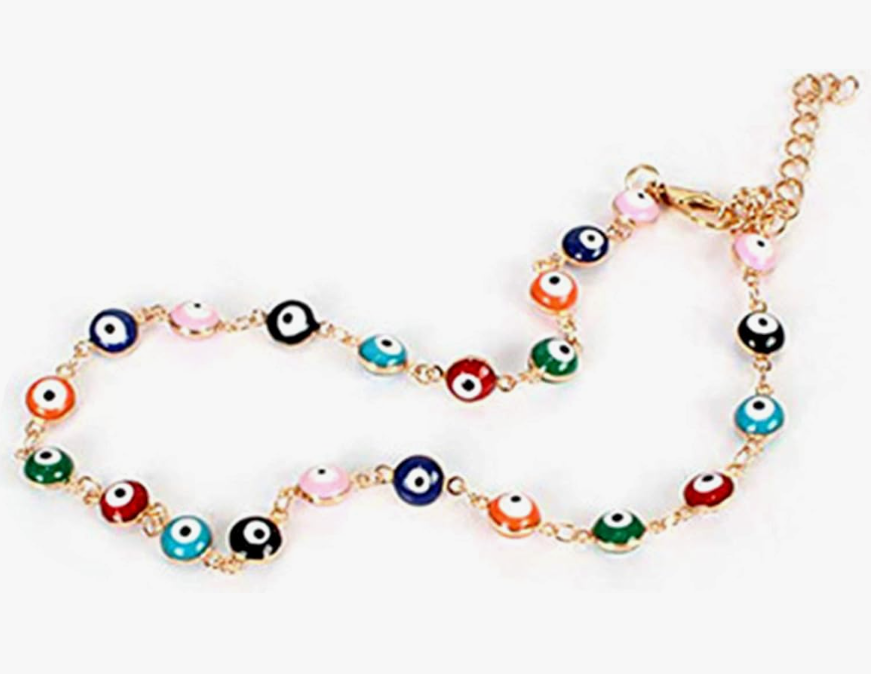 🧿✨ Lucky Evil Eye Beads Anklet Bracelet – 14K Gold Plated Protection Chain 💛👣