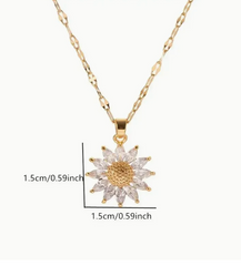 Sparkling Sunflower Cubic Zirconia Pendant Necklace Jewelry Gift `18k gold plate