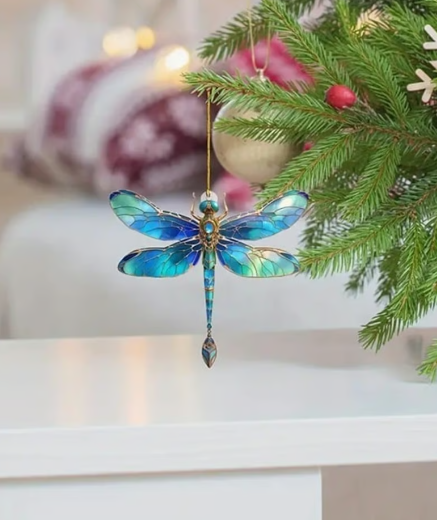 1 pc Art Deco Dragonfly Blue Glass like Hanging Ornament Home Car Charm Acrylic