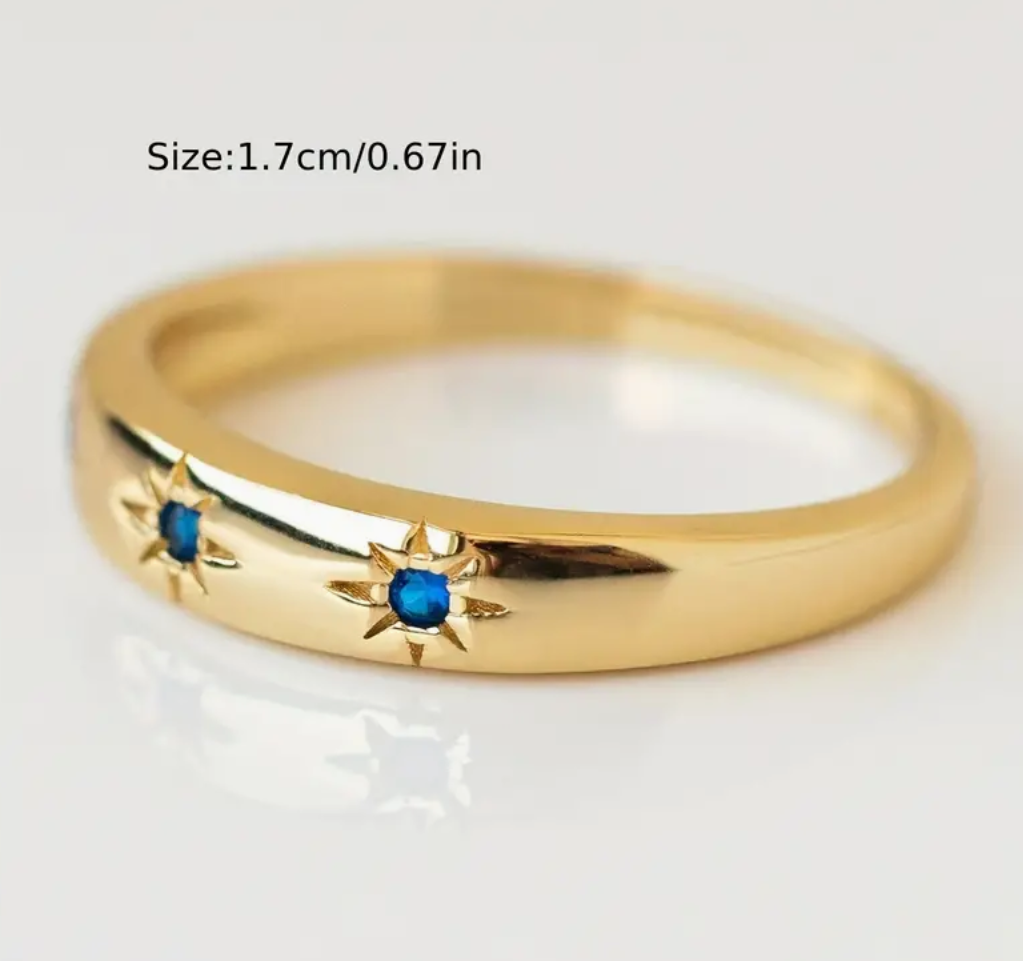 ✨Celestial Star Ring - Thin Gold Band - Sapphire Rhinestone Star Inlay✨