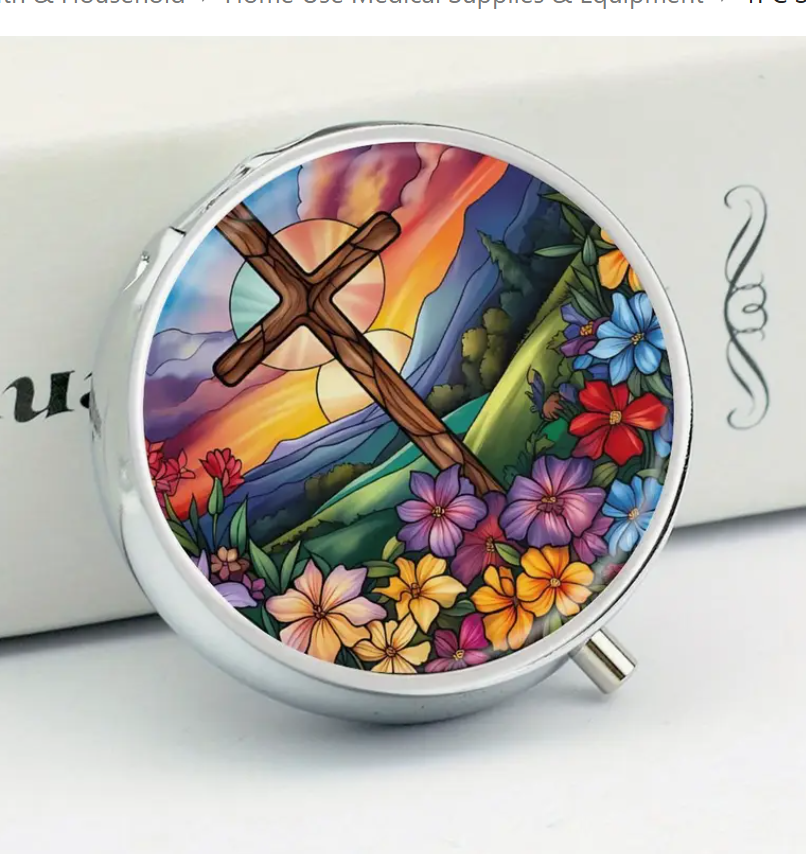 ✝️ Stained Glass Style Cross Pill Organizer – A Blend of Faith & Functionality ✨