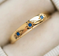 ✨Celestial Star Ring - Thin Gold Band - Sapphire Rhinestone Star Inlay✨