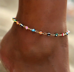 🧿✨ Lucky Evil Eye Beads Anklet Bracelet – 14K Gold Plated Protection Chain 💛👣