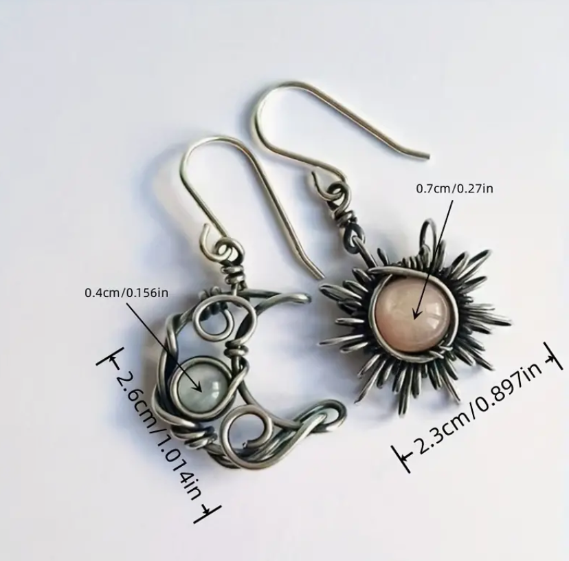 ☀️🌙 Sun & Moon Dangle Earrings – Hippy Boho Celestial Jewelry ✨🌌