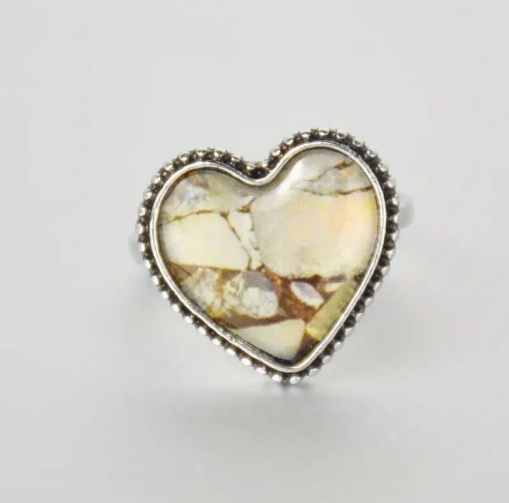 💖 Striking Boho  1/2" Heart Ring – Copper Color Like Opal & Silver-Plated ✨