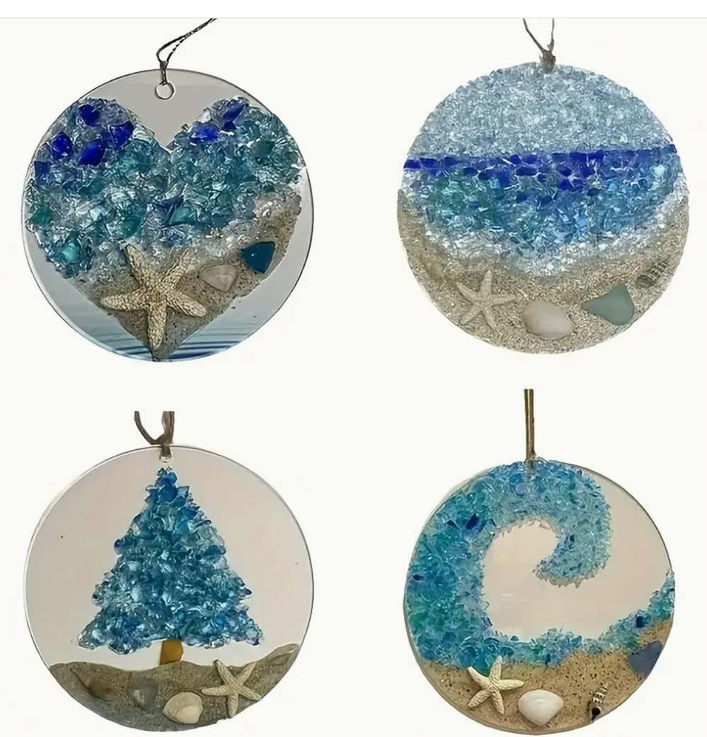 Sea Glass Look Suncatcher Acrylic Hanging Ornament Ocean Wave Heart Tree