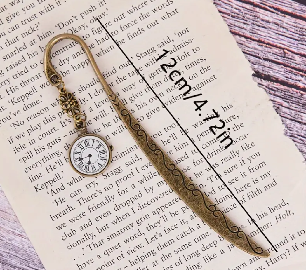 Clock Bookmark Book Reader Accessories Gift Paper Metal Bookclub Hair Pin