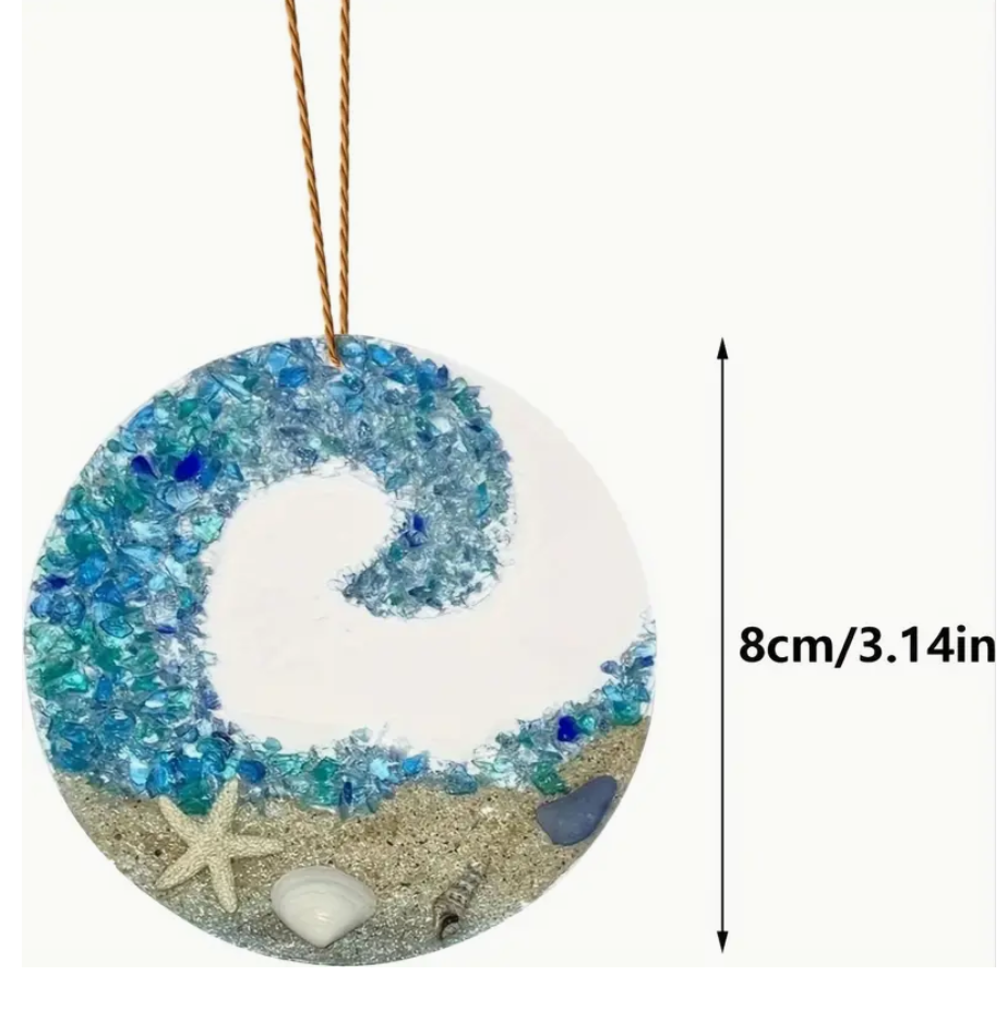 Sea Glass Look Suncatcher Acrylic Hanging Ornament Ocean Wave Heart Tree