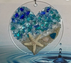 Sea Glass Look Suncatcher Acrylic Hanging Ornament Ocean Wave Heart Tree