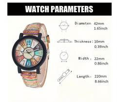 Unisex Wood Grain Quartz Watch with Colorful Dial Analog Watch - New