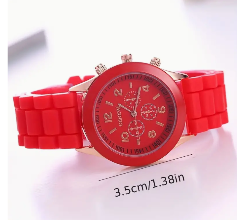 Trendy Geneva Wrist Watch Dial Round Gold Tone Case Silicone Band Kids Adults