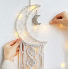 Macrame Woven Wall Hanging Crochet Crescent Moon Dream Catcher