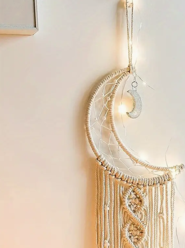 Macrame Woven Wall Hanging Crochet Crescent Moon Dream Catcher