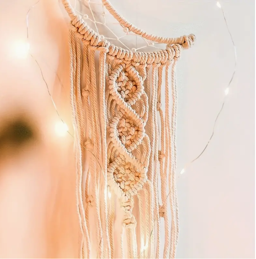 Macrame Woven Wall Hanging Crochet Crescent Moon Dream Catcher